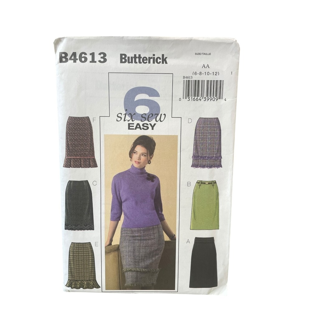 Butterick Sewing Pattern Misses 6-8-10-12 B4613 Straight Skirt Ruffle Fringe AA